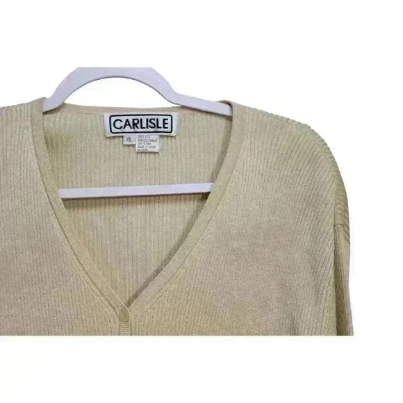 Carlisle Cardigan Sweater Size XL 100% Silk Ribbed Knit Career Workwear Stretch - Picture 5 of 9